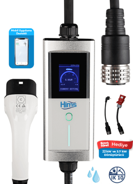 Hims 22kW Tip 2 Soketli Taşınabilir Elektrikli Araç Şarj Cihazı Hims 22kW Tip 2 Soketli Taşınabilir Elektrikli Araç Şarj Cihazı görsel 2