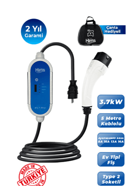 Hims 3.7kW Ev Tipi Taşınabilir Elektrikli Araç Şarj Cihazı