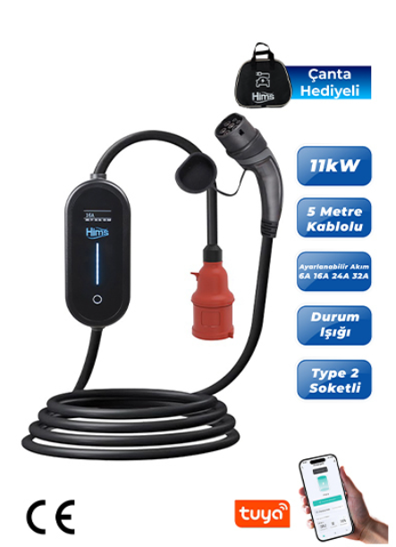Hims 11kW Ev Tipi Taşınabilir Elektrikli Araç Şarj Cihazı görsel 1