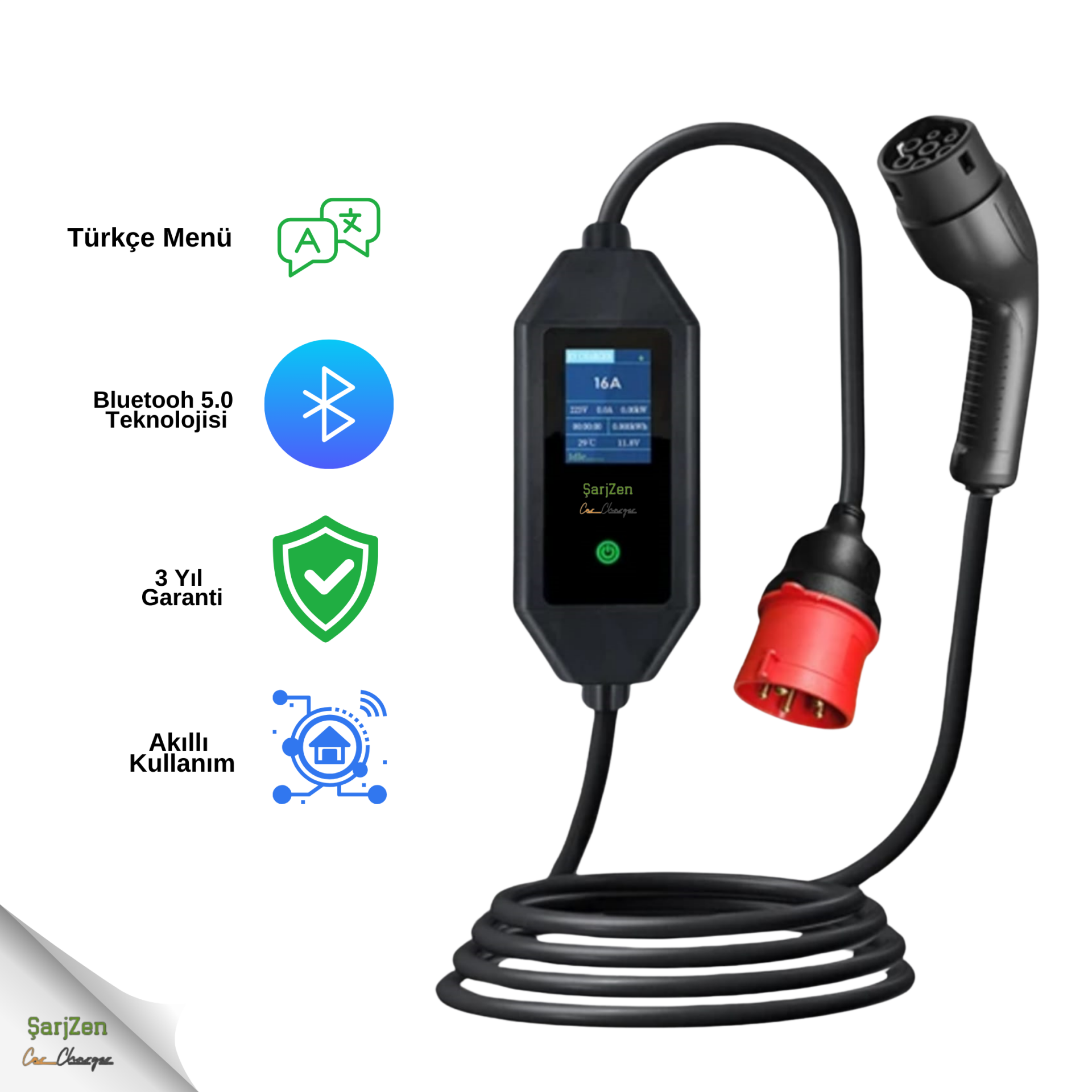 ŞarjZen Energy Plus 2 - 11 kW Taşınabilir Şarj Cihazı (Wifi+Bluetooth Mobil Uygulama)